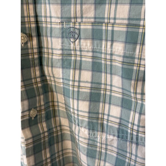 Ariat PRO Series button Front men's XL Shirt Plaid Blue White long sleeve Logo - Picture 3 of 8